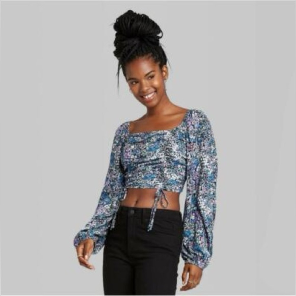 Wild Fable Floral Cropped Cinch Top